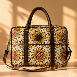 Mandela Print Leather Laptop Bag – African-Inspired Business Style