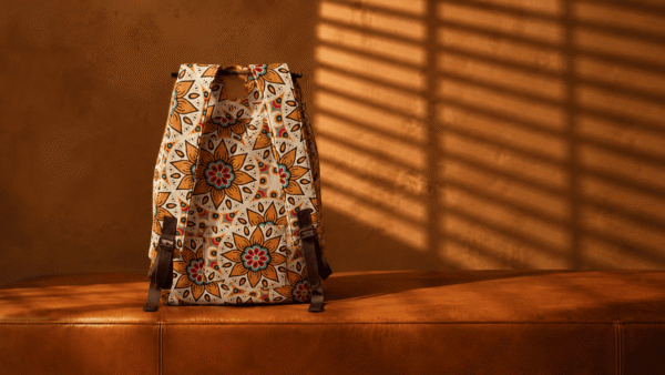 Mandela Print Leather Backpack – African-Inspired Laptop Bag