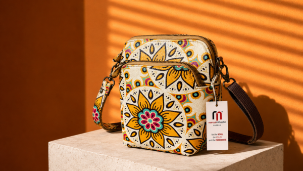 Mandela Print Unisex Leather Sling Bag – African-Inspired Everyday Crossbody