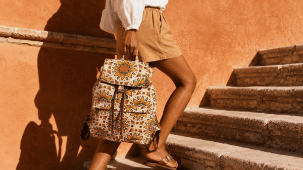 Mandela Print Leather Backpack – African-Inspired Laptop Bag