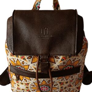 Mandela Print & Brown Leather Backpack – African-Inspired Laptop Bag